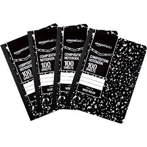 AmazonBasics Wide Ruled Composition Notebook 100-Sheet, Marble Black, 4-Pack