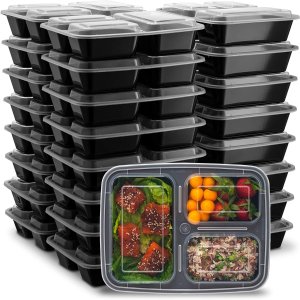 Ez Prepa [25 Pack] 32oz 3 Compartment Meal Prep Containers with Lids