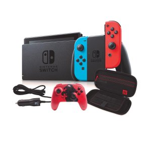 New Nintendo Switch with longer battery life, Wireless Controller, Case, and Car Charger
