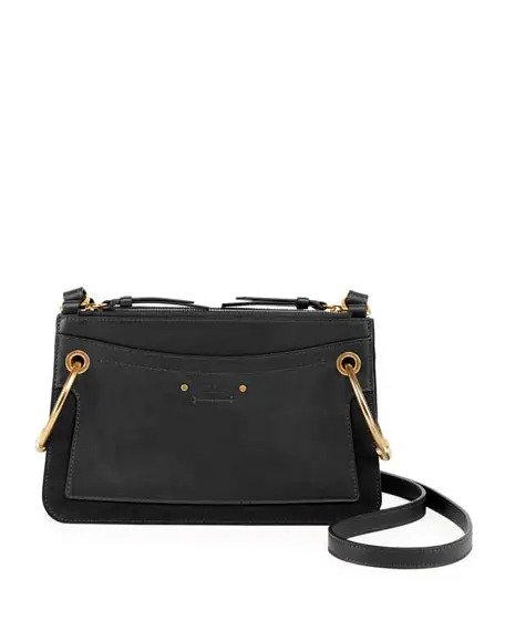 Roy Mini Leather/Suede Double-Zip Shoulder Bag
