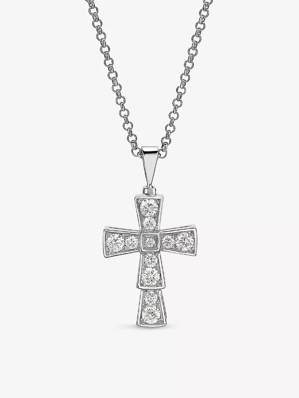Croce 18ct white-gold and 0.31ct pave diamond pendant necklace