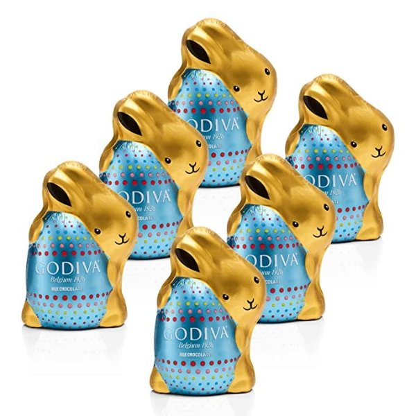 Chocolatier Milk Chocolate Easter Bunnies, Set of 6 - Solid Milk Chocolate Foil Wrapped Bunnies For Gifting - 24 Ounces