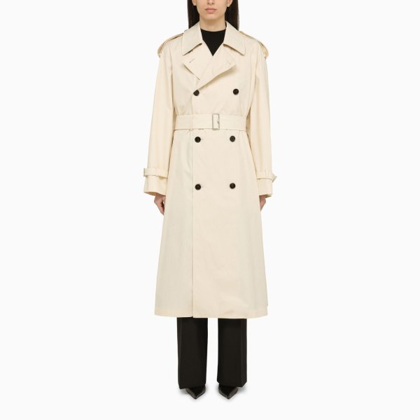 Long double-breasted beige cotton trench coat | TheDoubleF