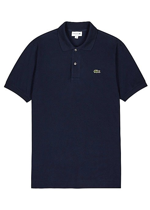 Navy pique cotton polo shirt