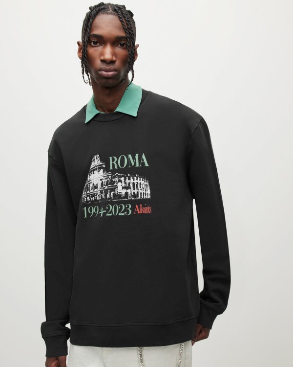 Roma Crew Sweatshirt Washed Black | ALLSAINTS US