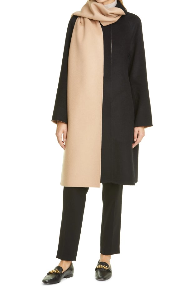 Luxe New Wool & Cashmere Detachable Scarf Coat