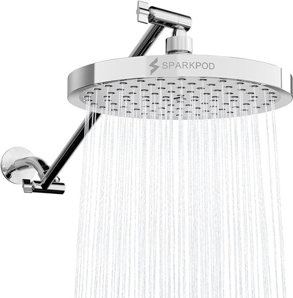 Round Rain Shower Head with Shower Head Extension Arm - High Pressure Rain - Luxury Modern Look - No Hassle Tool-less 1-Min Installation (16" Shower Arm Extension, Luxury Polished Chrome)