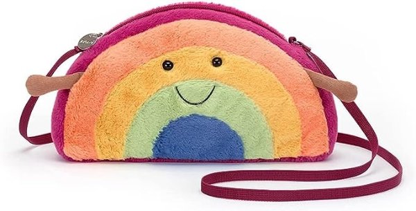 Amuseable Rainbow Plush Bag Crossbody Purse with Zip Top Gifts for Kids Girls Tweens and Teens