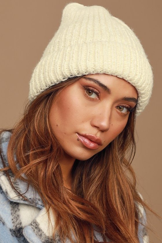 Just This Time Ivory Ribbed Fuzzy Knit Beanie