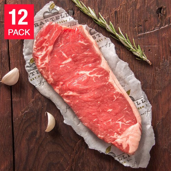 Rastelli USDA Choice Black Angus NY CC Strip Steak 10 oz, 12-count, 7.5 lbs