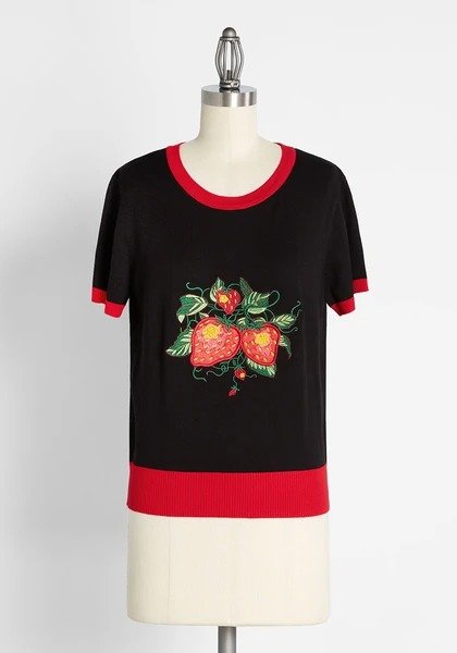 Sun-Ripened Strawberries Embroidered Knit Top