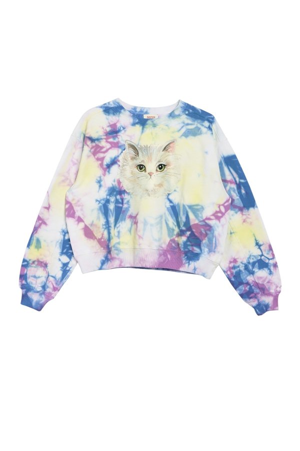 Brian Tie Dye Cat Crop Sweatshirt