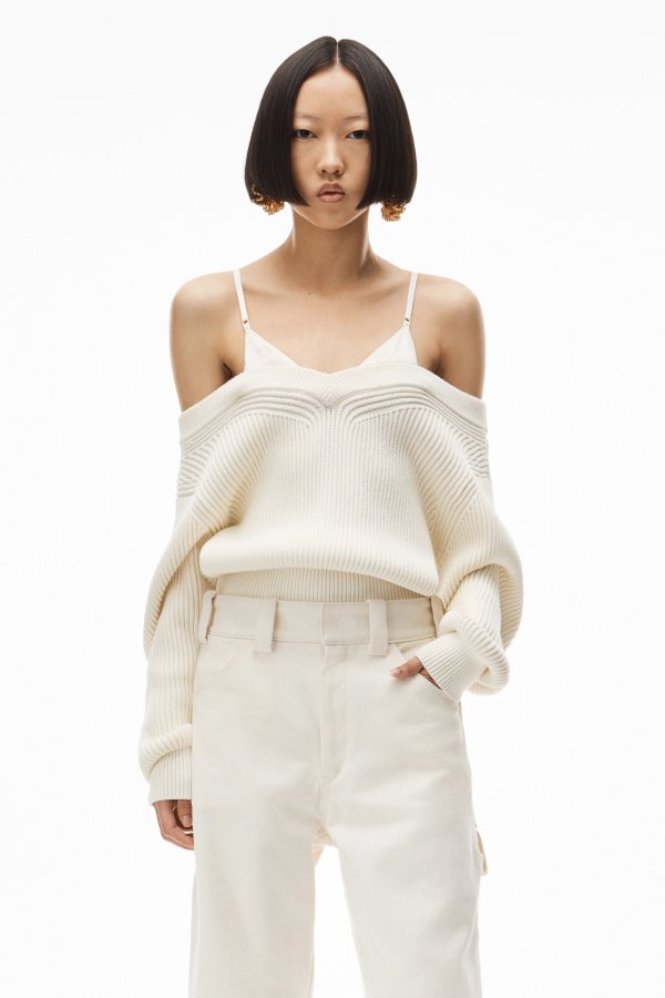 alexanderwang PULLOVER WITH SATIN CAMI LAYER IN COTTON #RequestCountryCode#