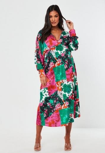 - Pink Floral Kimono Sleeve Maternity Maxi Dress