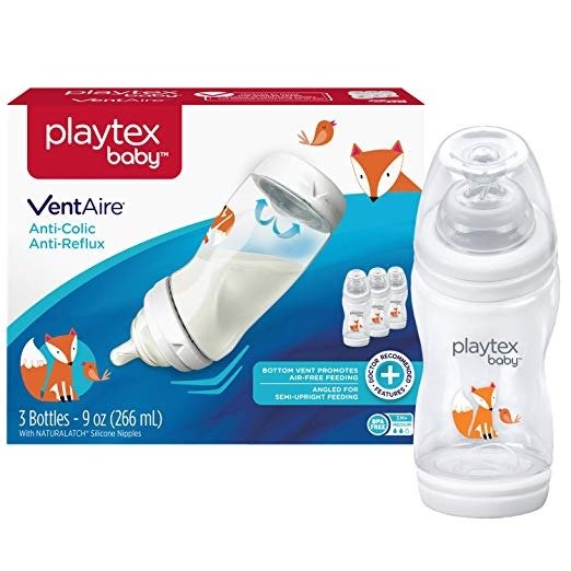 Baby Ventaire Anti-Colic Anti-Reflux Bottle, Fox Decorated, 3 Count