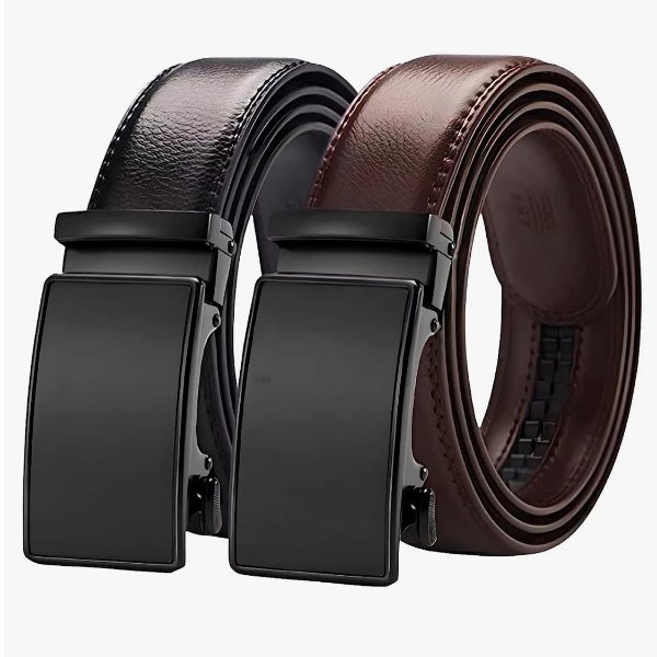 Aini Savoie 2 Pack Ratchet Belt for Men - Mens Belt Leather 1 3/8" for Casual Jeans - Fit 36" to 44" Waist Adjustable