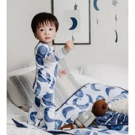 Watercolor Hello Moon! Organic Baby Zip Front Snug Fit Footed Pajamas