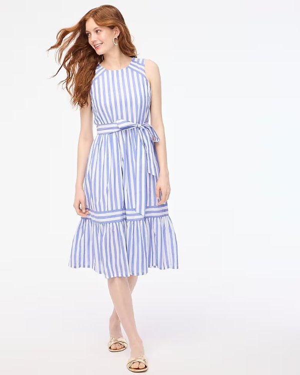 Petite striped midi dress