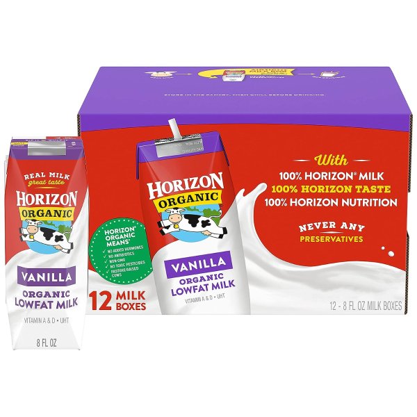 Shelf-Stable Low Fat milk Boxes, Vanilla, 8 oz., 12 Pack