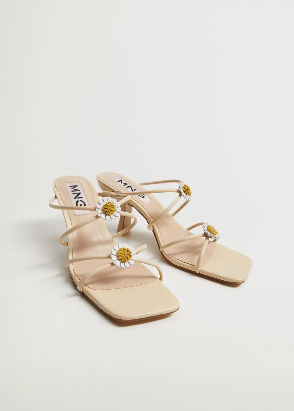 Flowered heel leather sandals - Women | Mango USA