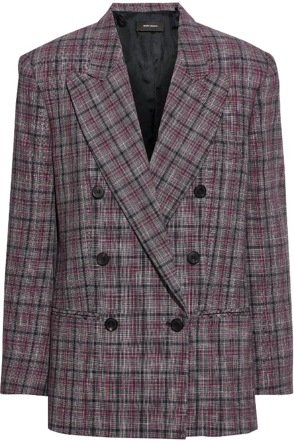 Deagan double-breasted checked wool and cotton-blend blazer