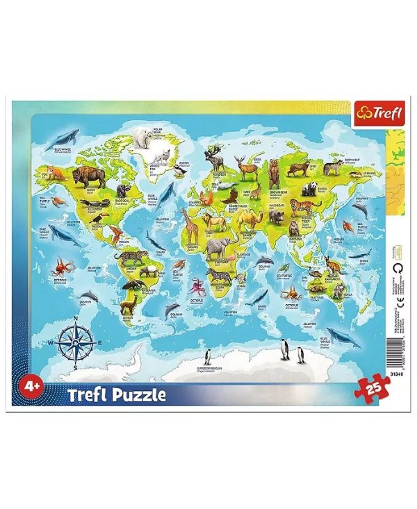 Preschool 25 Piece Puzzle - World Map with Animals