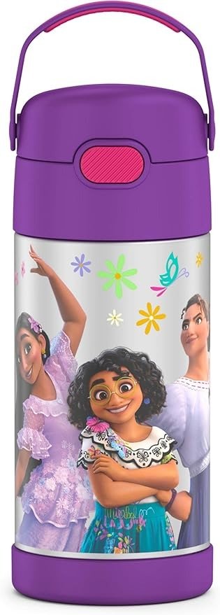 FUNTAINER 12 Ounce Stainless Steel Vacuum Insulated Kids Straw Bottle, Encanto