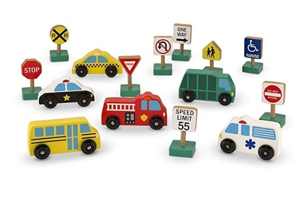 Wooden Vehicles and Traffic Signs With 6 Cars and 9 Signs