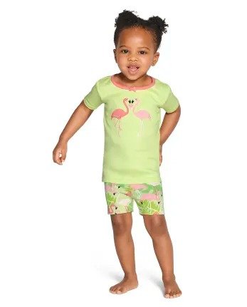 Girls Short Sleeve Flamingo And Leaf Cotton 2-Piece Pajamas - Gymmies | Gymboree