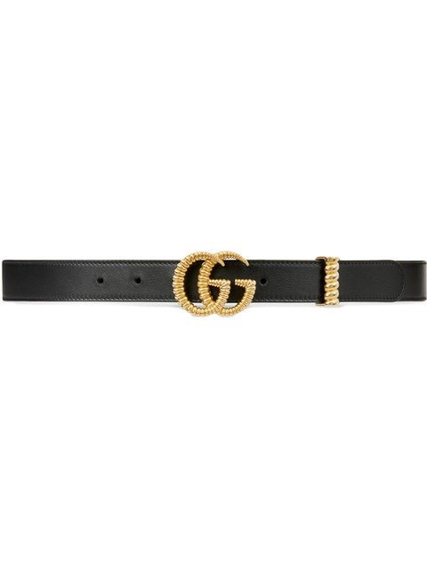 Leather belt with torchon Double G buckle