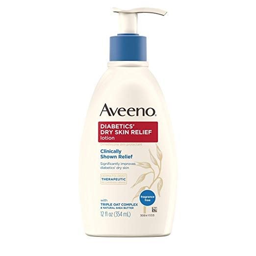 Aveeno Diabetics' Dry Skin Relief Lotion with Triple Oat Complex & Natural Shea Butter, Steroid-Free & Fragrance-Free Dimethicone Skin Protectant for Diabetic Skin Care, 12 fl. oz