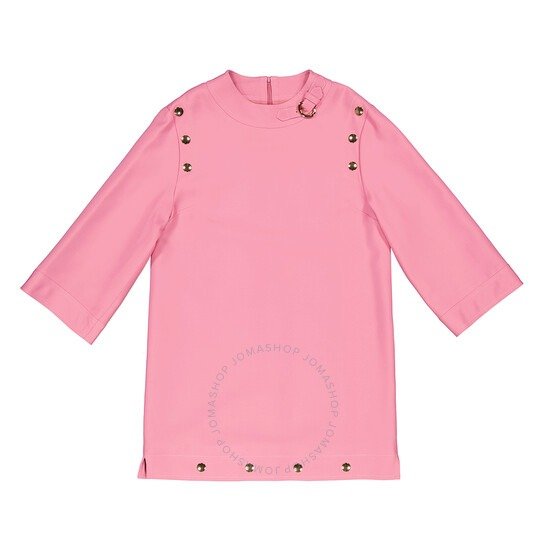 Pink Apricot Wool Silk Cady Button Detail Short Dress