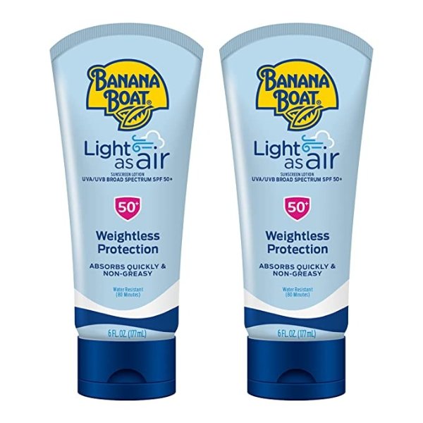 Light As Air Sunscreen, Broad Spectrum Lotion, SPF 50, 6oz. - Twin Pack
