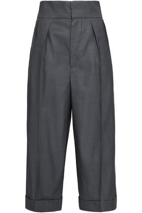 Cropped wool and silk-blend wide-leg pants