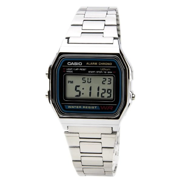 mygiftstop Casio A158WA-1 Men's Classic Digital Grey Dial Stainless Steel Chrono Stop Watch