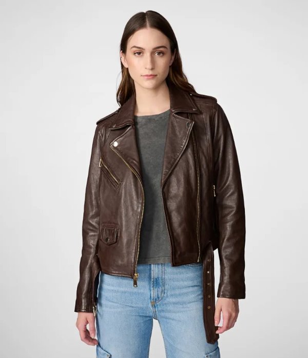 Ariana Leather Moto With Gold Hardware