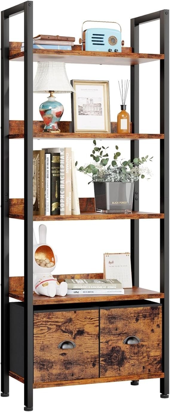 5-Tier Bookshelf with 2 Storage Drawers