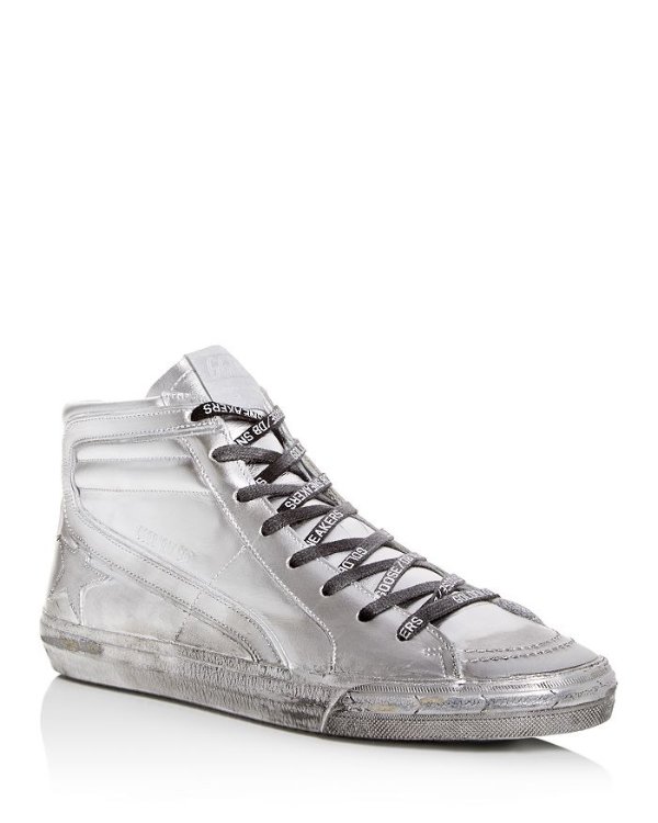 Men's Distressed Leather High-Top Sneakers
