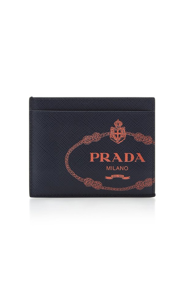 Logo-Printed Textured-Leather Card Case