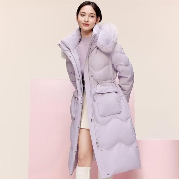 Winter Women's Long Down Coat Fur Collar Hooded Outdoor Warm Coat Neck Coat
