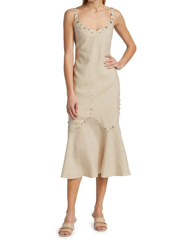 Mercerie Button Linen Midi Slip Dress
