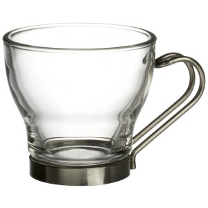 Bormioli Rocco Oslo Espresso Cup With Stainless Steel Handle, 3.5 ounce, Set of 4, Gift Boxed