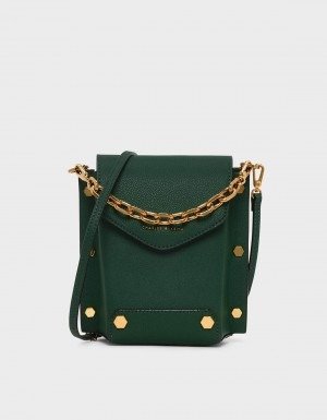 Dark Green Stud Detail Chain Handle Bag | CHARLES & KEITH