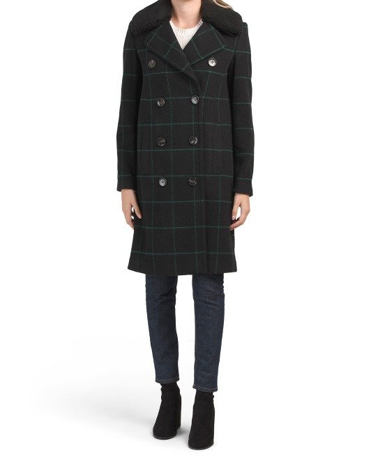 Wool London Double Breasted Faux Fur Collar Coat | Midweight Jackets | Marshalls