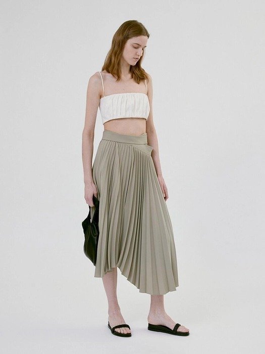 Asymmetric Pleated Skirt Light Khaki