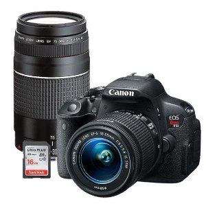 Canon EOS Rebel T5i 18.0MP DSLR Camera with 18-55mm Lens, Extra 75-300mm Lens & Free 16GB Memory Card