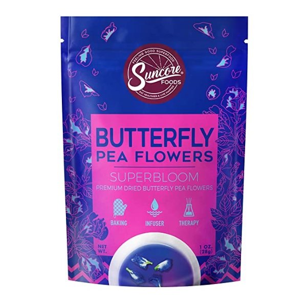 Foods - Premium Dried Butterfly Pea Flowers Superbloom, No Caffeine, No Preservatives, 1oz (1 Pack)