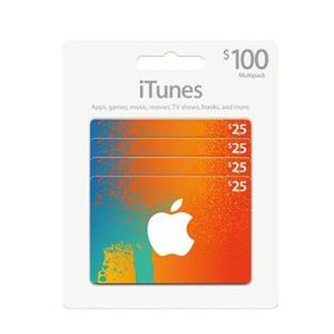 价值100刀的 iTunes礼物卡（4 x $25）热卖