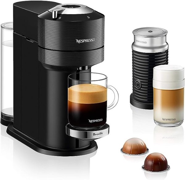 Vertuo Next Premium Coffee and Espresso Machine by Breville with Milk Frother, Black, Small