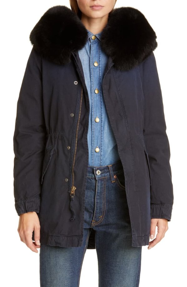 Hooded Cotton Parka with Removable Genuine Fox Fur Trim